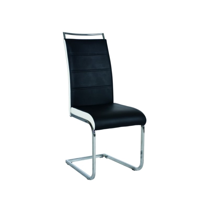Scaun H-441 ecopiele negru/ alb picior crom