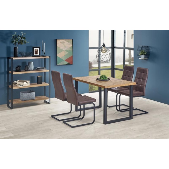 Masa Horus 126/206  furnir natural, metal / negru, stejar - imagine 1