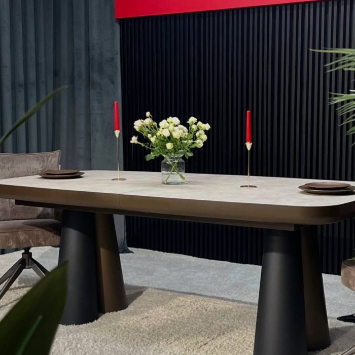 Masa Afrodit light beton/black 206x103 (+45+45cm)