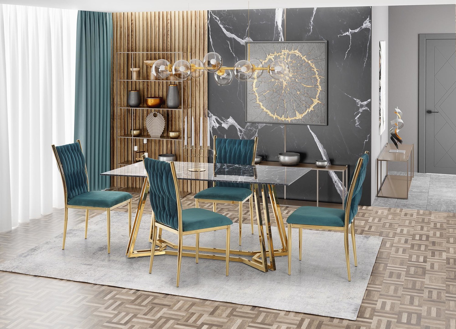 product-1851 Masa Konami sticla negru/marmur/auriu 160x90 - imagine 1