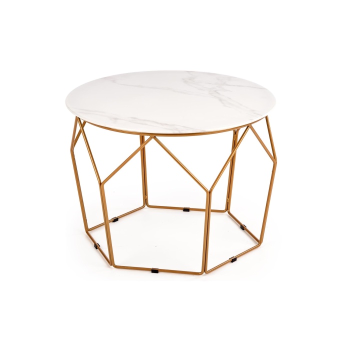 Masa cafea Madison sticla alb marmur/auriu 60x45