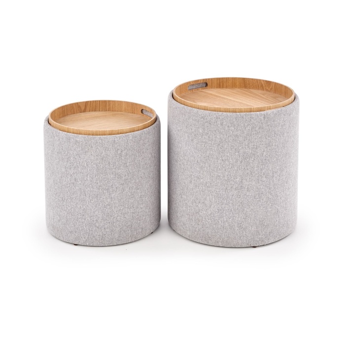 Puf Aviko set 2 stofa gri/lemn